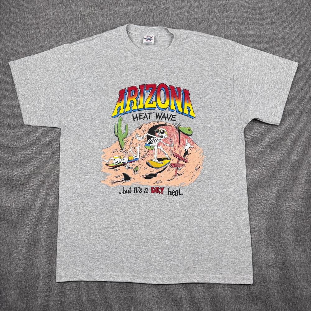 Vintage‎ Arizona Heat Wave T-Shirt Men's Large gray Funny Dry Heat Surfwear 90s